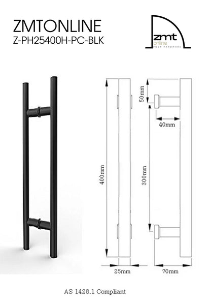 Black 400mm  Entry Door Pull Handles  - Pair