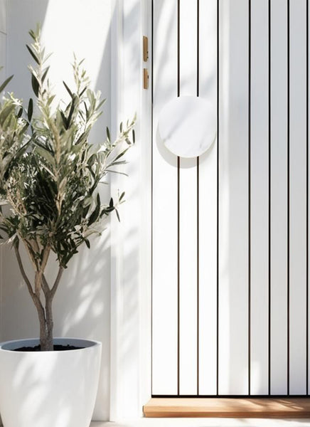 White Carrara Marble Round Entry Door Handles (Pair) - RHONDO Stone Pull Set