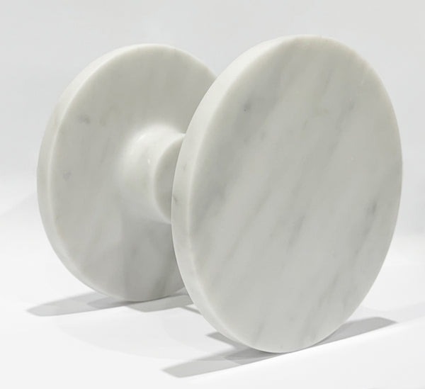 White Carrara Marble Round Entry Door Handles (Pair) - RHONDO Stone Pull Set