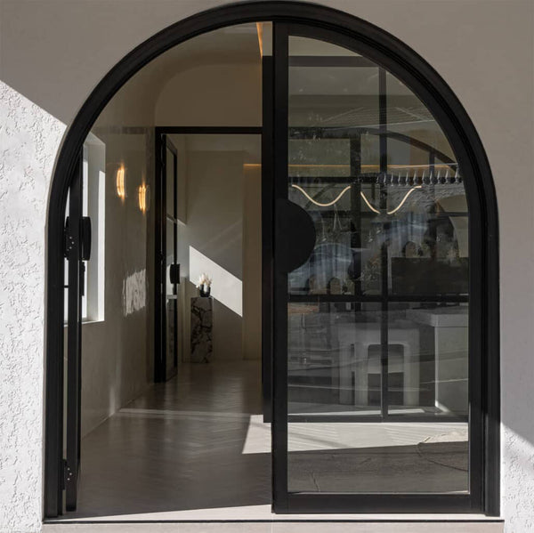 300mm Matt Black Half Moon Entry Door Pull Handles (Pair) - Modern Curved Design