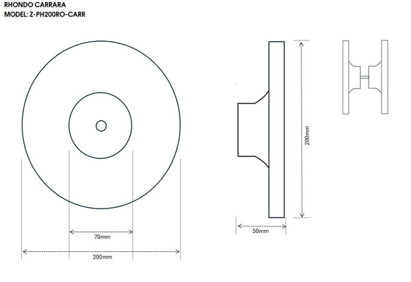 White Carrara Marble Round Entry Door Handles (Pair) - RHONDO Stone Pull Set