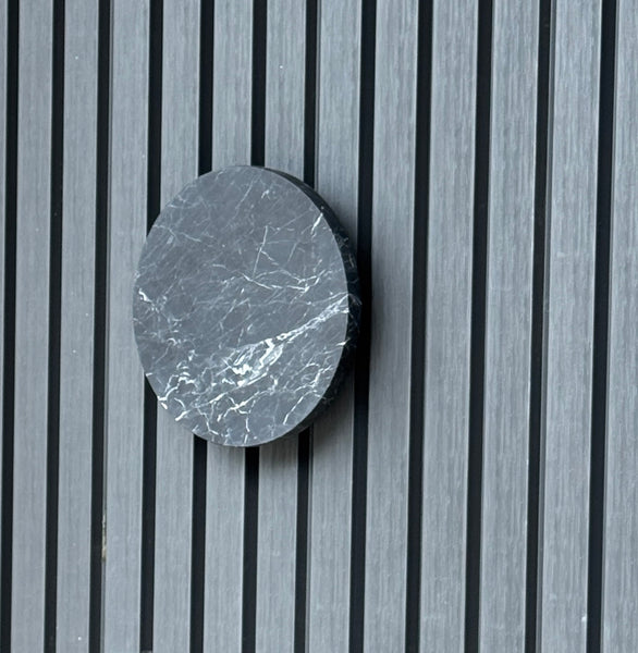 Round Black Marble Entry Door Handles (Pair) - RHONDO Nero Stone Pull Set