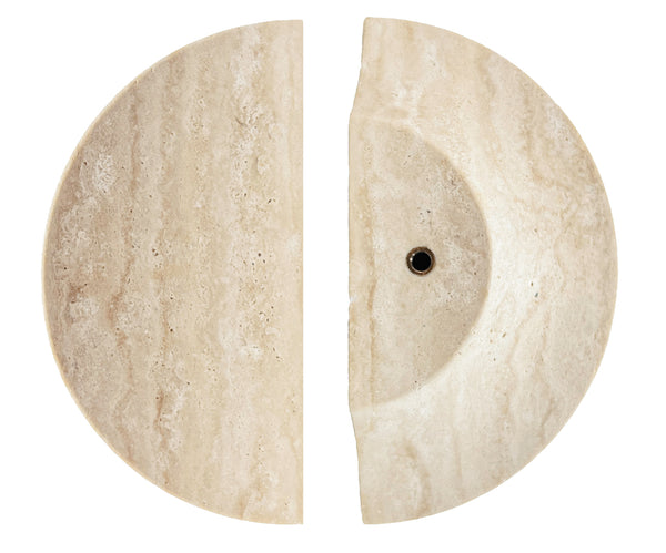 Natural Travertine Half Moon Entry Door Pull Handles (Pair) - MEZZA LUNA Stone Set