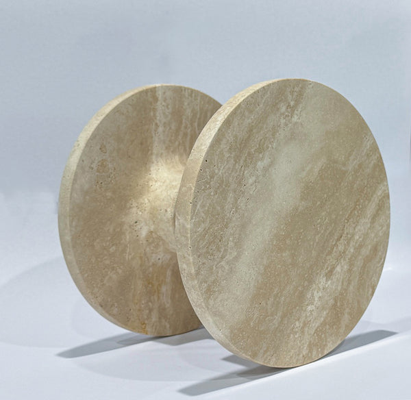 Natural Travertine Round Entry Door Pull Handles (Pair) - RHONDO Stone Set