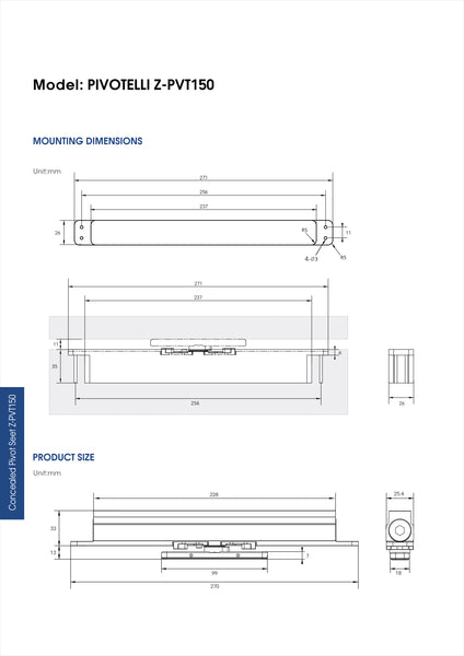Self-Closing Pivot Hinge Closer kit  Z-PVT150 PIVOTELLI series