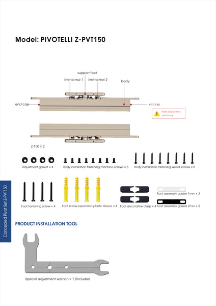 Self-Closing Pivot Hinge Closer kit  Z-PVT150 PIVOTELLI series