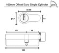 Matt Black Offset Euro Cylinder - 100mm