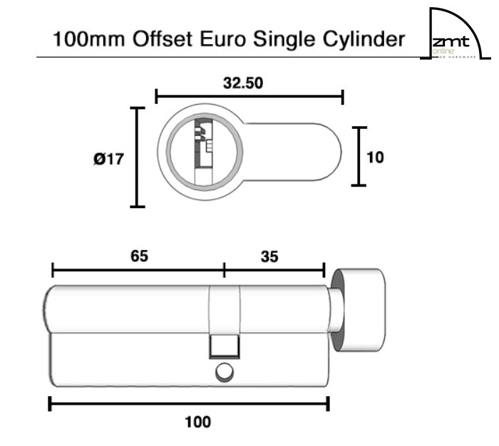 Matt Black Offset Euro Cylinder - 100mm