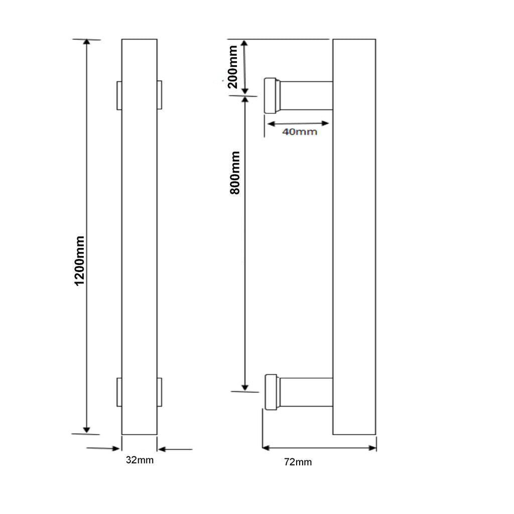 Matt Black 1200mm Entry Door Pull Handles - Pair diagram 2