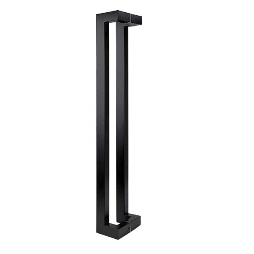 matt black offset square entry door pull handles set made from stainless steel.
