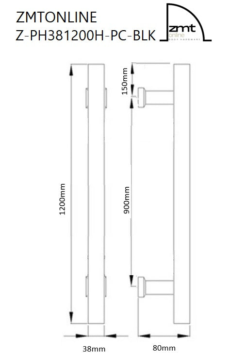 Matt Black 1200mm Entry Door Pull Handles - Pair (Classic Series)
