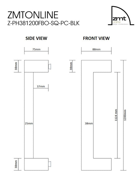 Matt Black 1200mm Square Offset Pull Handle Set (Urban Series)