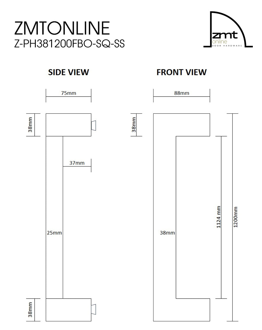 Stainless Steel 1200mm Square Offset Pull Handle - (Urban Series)