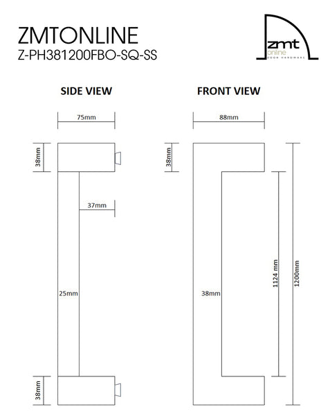 Stainless Steel 1200mm Square Offset Pull Handle - (Urban Series)