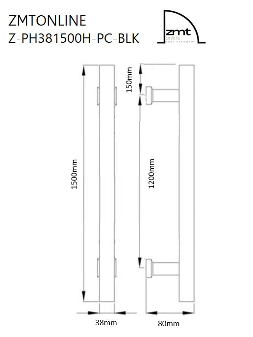 Matt Black 1500mm Entry Door Pull Handles - Pair (Classic Series)