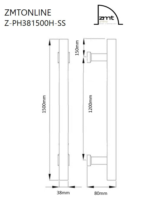 Stainless Steel 1500mm Entry Door Pull Handles - Pair (Classic Series)