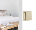 Brushed Brass Flush Pull Handle - 170 x 170mm  installed  on a bedroom sliding door