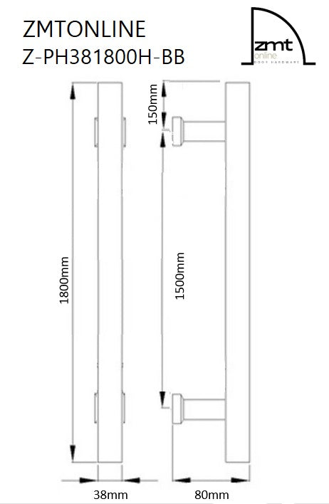 1800mm Brushed Brass Entry Door Pull Handle Pair – Classic Series