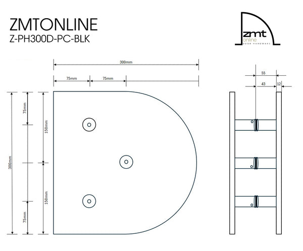 Modern Matt Black D-Plate Entry Door Pull Handles (Pair) - Curve Design