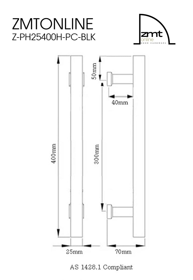 Black 400mm  Entry Door Pull Handles  - Pair