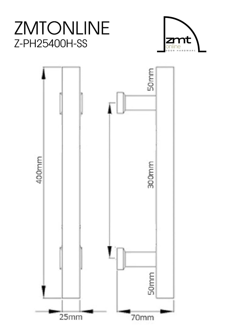 Stainless Steel 400mm Door Pull Handles diagram