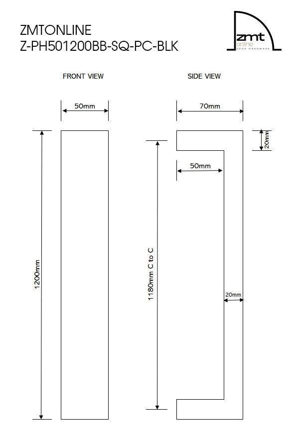 Matt Black 1200mm Entry Door pull Handle set - (Urban Series)
