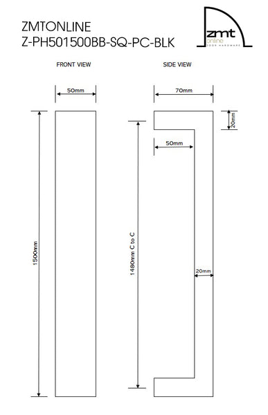 Matt Black 1500mm Entry Door pull Handle set - (Urban Series)
