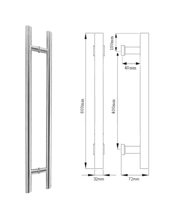 Stainless Steel 600mm Entry Door Pull Handles - Pair diagram 2