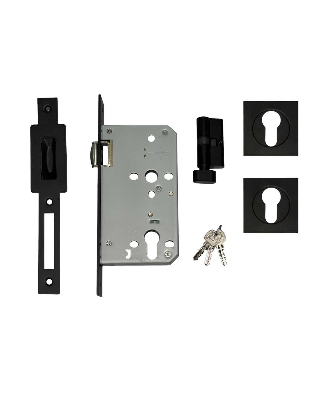 Matt Black Roller Mortice Lock with Square Escutcheon