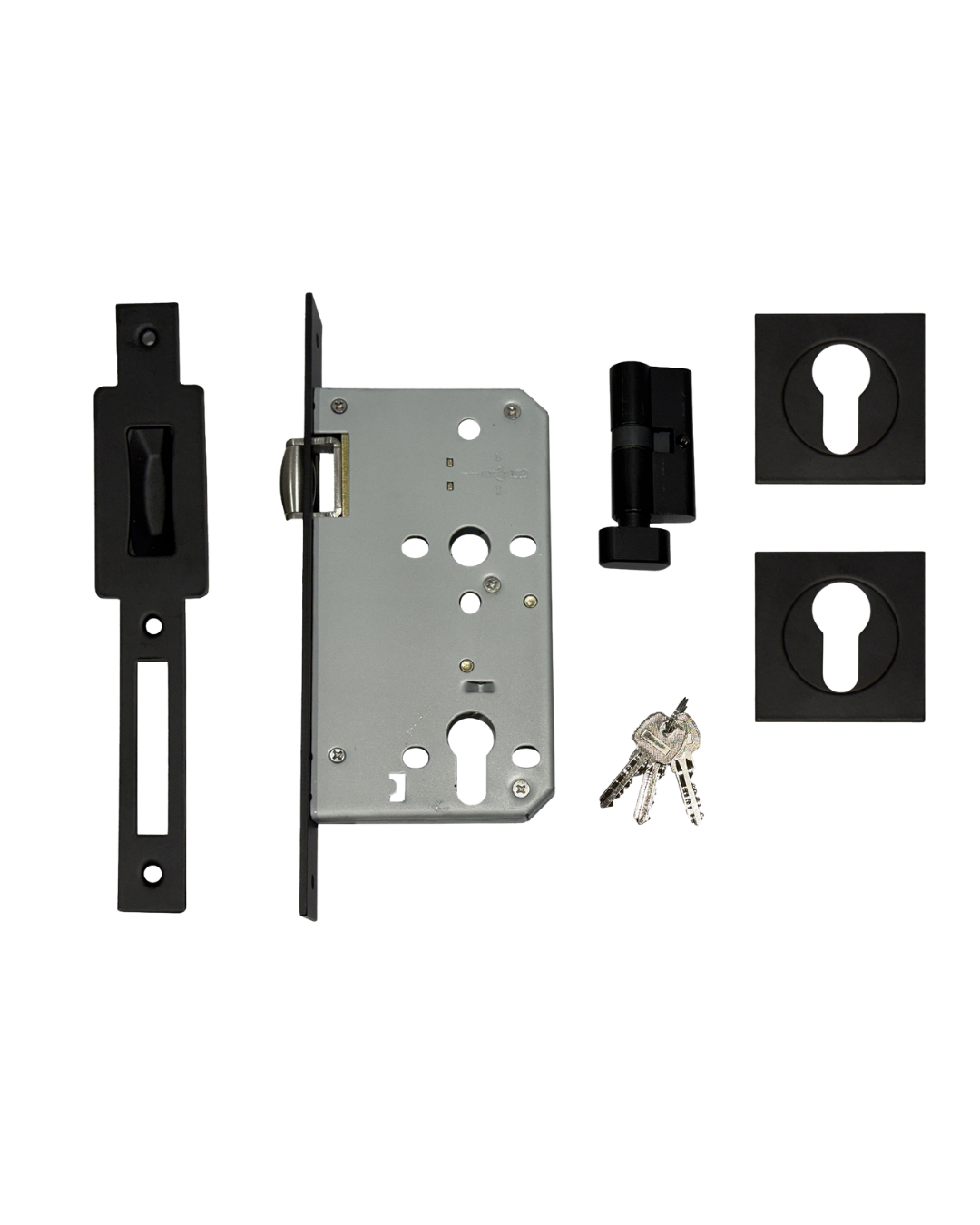 Matt Black Roller Mortice Lock with Square Escutcheon