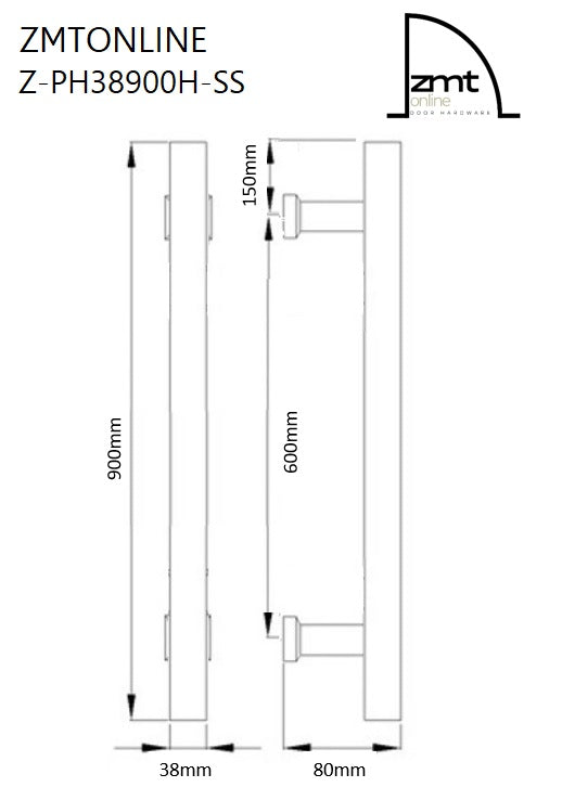 Stainless Steel 900mm Entry Door Pull Handles - Pair (Classic Series)