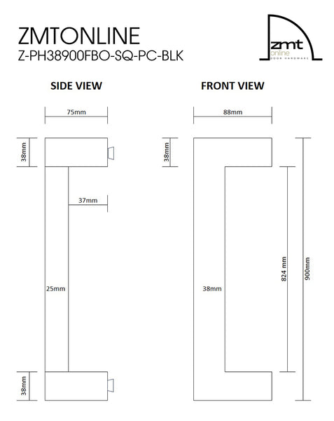 Matt Black 900mm Square Offset  Pull Handle-Pair (Urban Series)