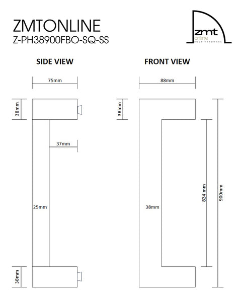 Stainless Steel 900mm Square Offset  Pull Handles Urban Series