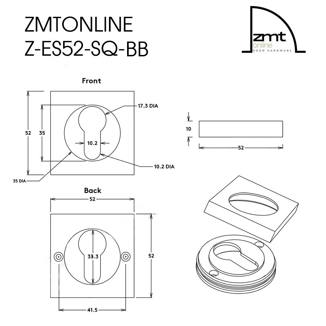 Brushed Brass Square Euro Cylinder Escutcheon