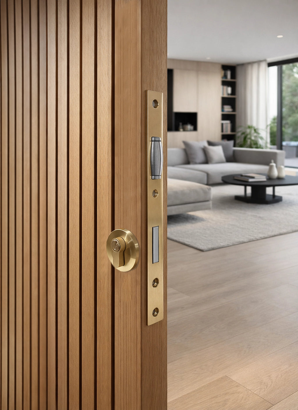 BRUSHED BRASS 1000mm Entry Door Set Bundle - ROUND Escutcheon