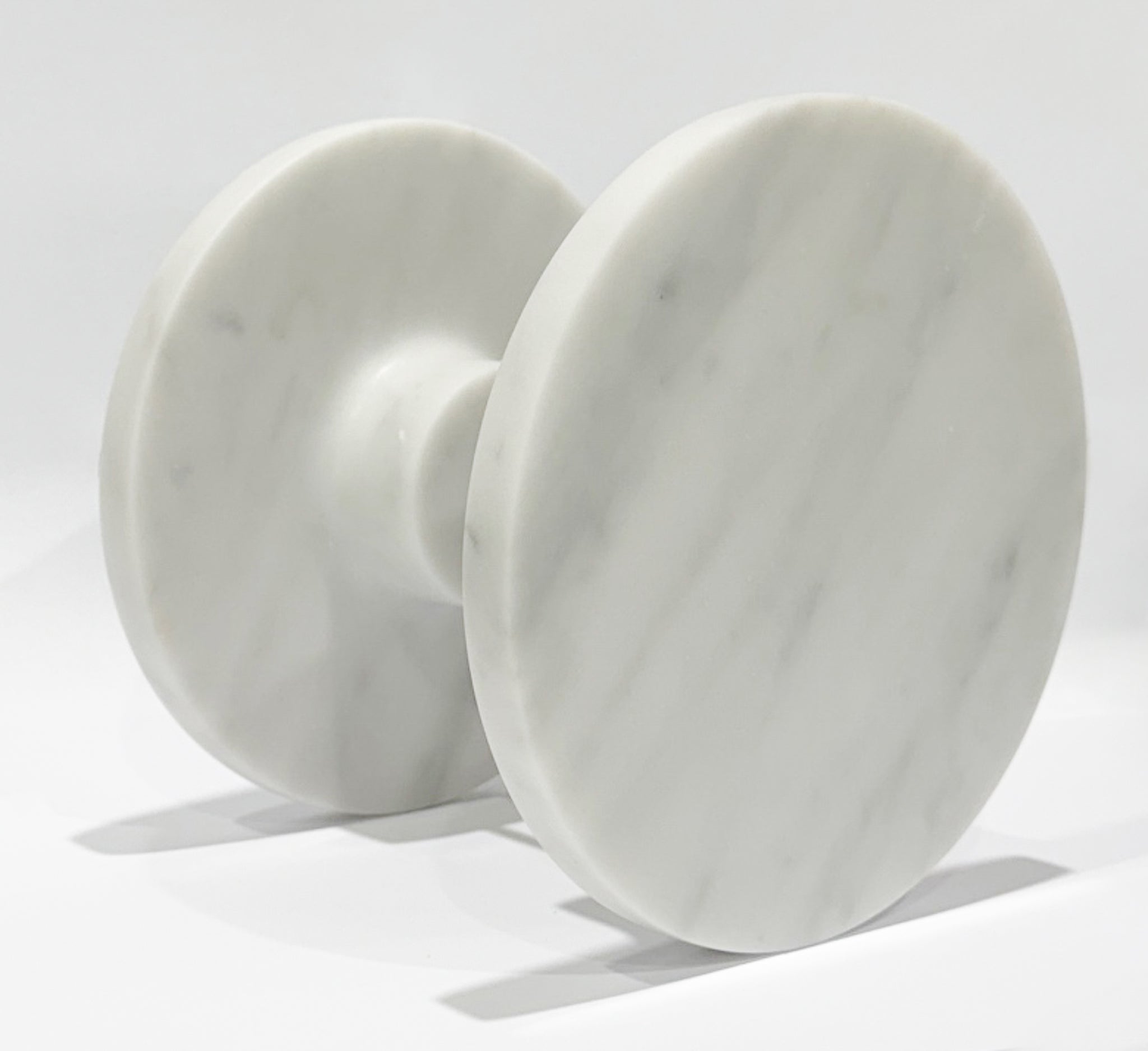 White Carrara Marble Round Entry Door Handles (Pair) - RHONDO Stone Pull Set