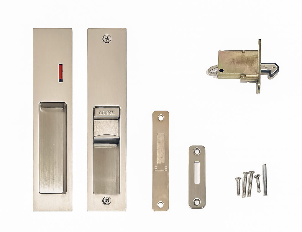 Satin Nickel Brushed Privacy Lockset - Sliding Door - Slimline Series