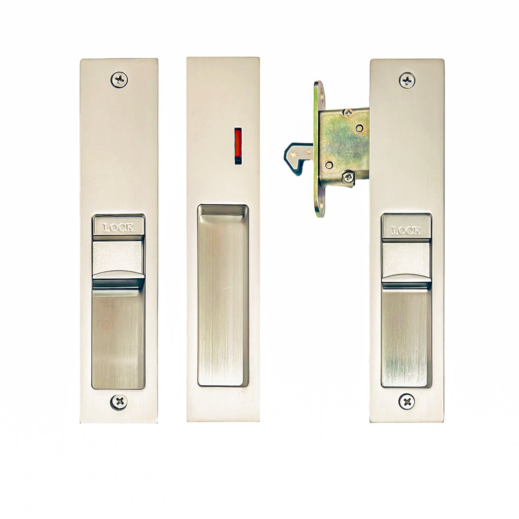 Satin Nickel Brushed Privacy Lockset - Sliding Door - Slimline Series
