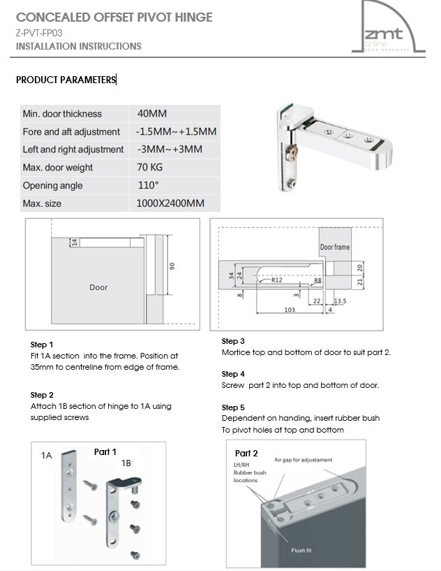 Concealed Offset Pivot Hinge