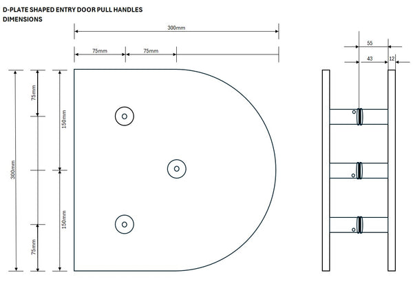 Modern Matt Black D-Plate Entry Door Pull Handles (Pair) - Curve Design