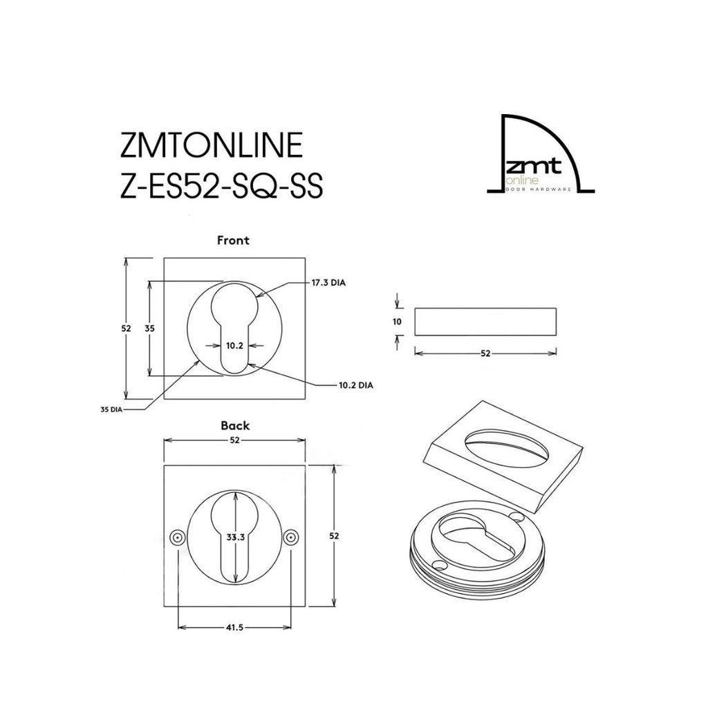 Stainless Steel Square Euro Cylinder Escutcheon
