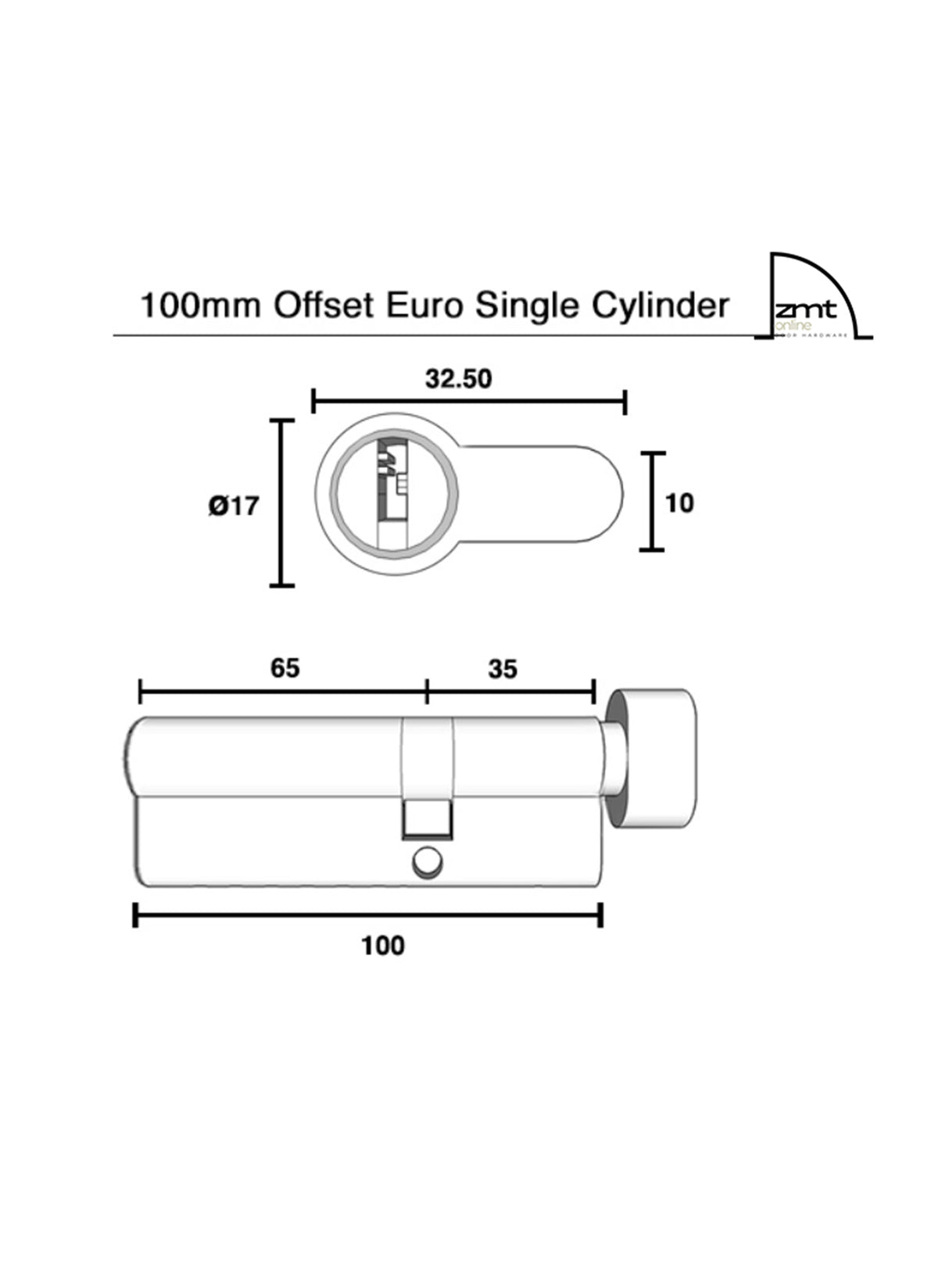 Brushed Brass Offset Euro Cylinder - 100mm