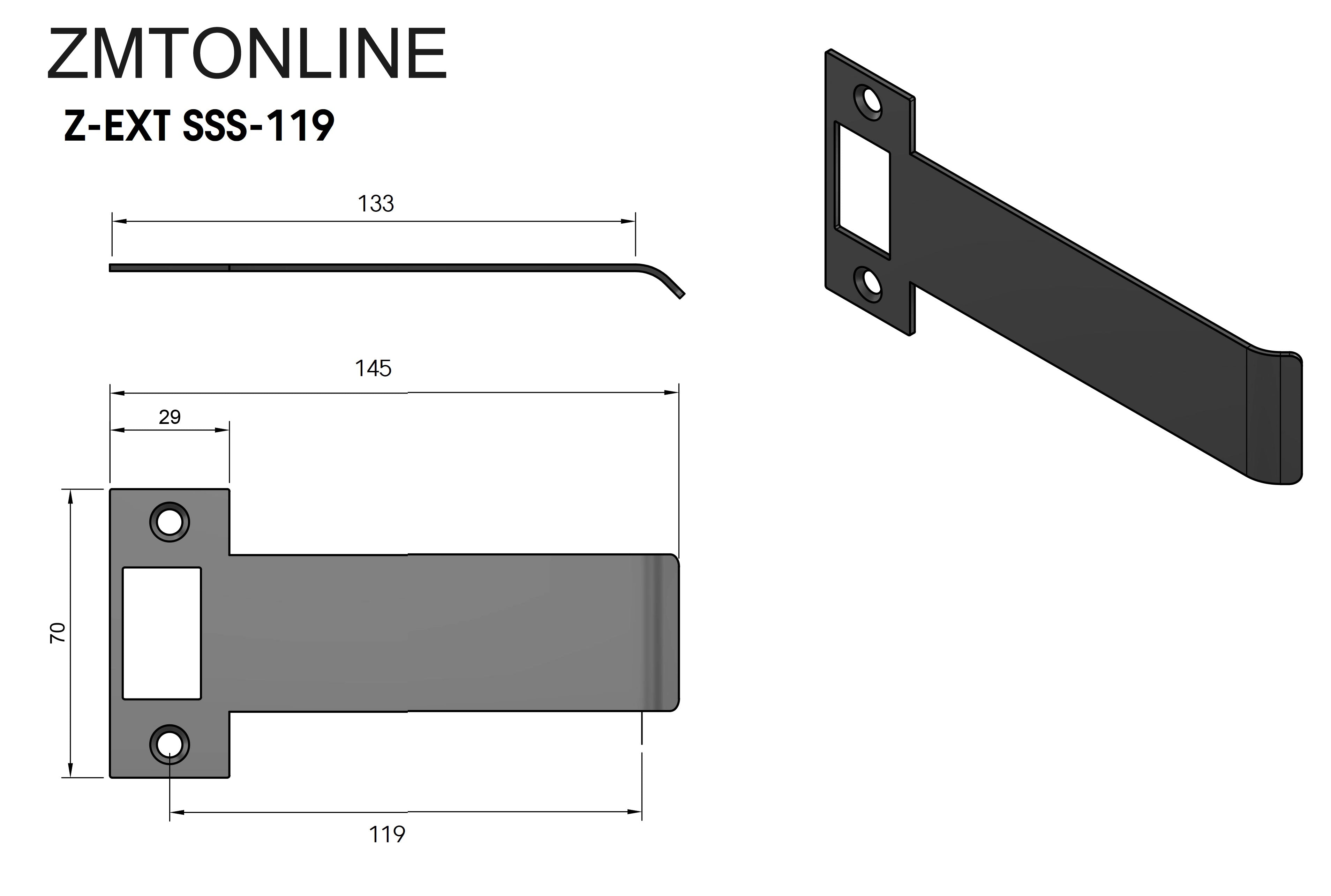 Extended Universal Strike Plate 119mm