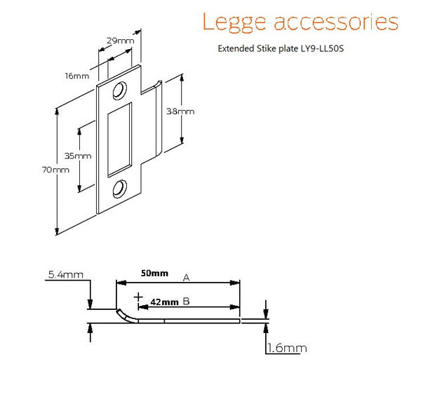 Extended Universal Strike Plate 50mm LY9-LL50