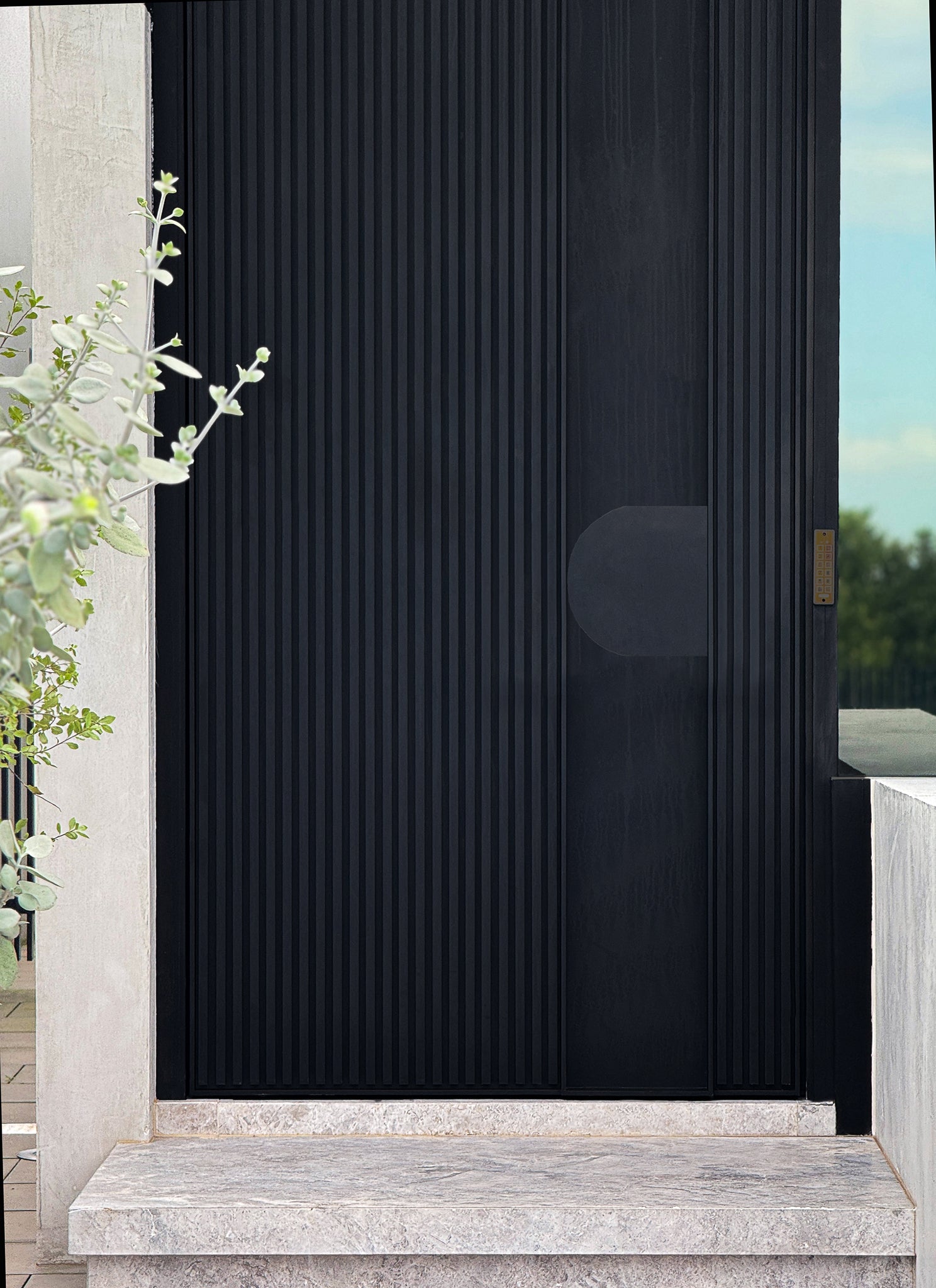 Modern Matt Black D-Plate Entry Door Pull Handles (Pair) - Curve Design