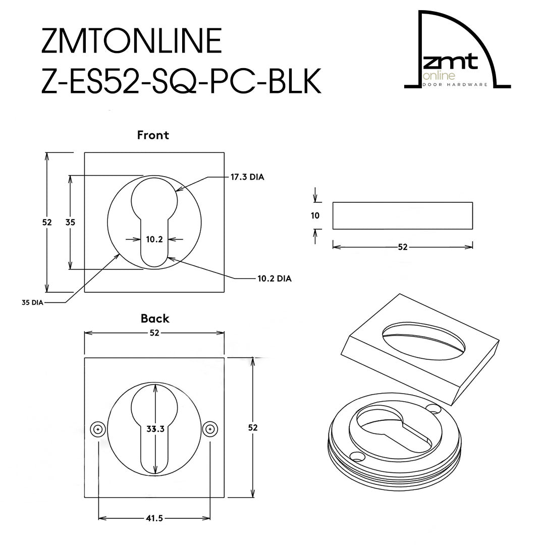 Matt Black Square Euro Cylinder Escutcheon