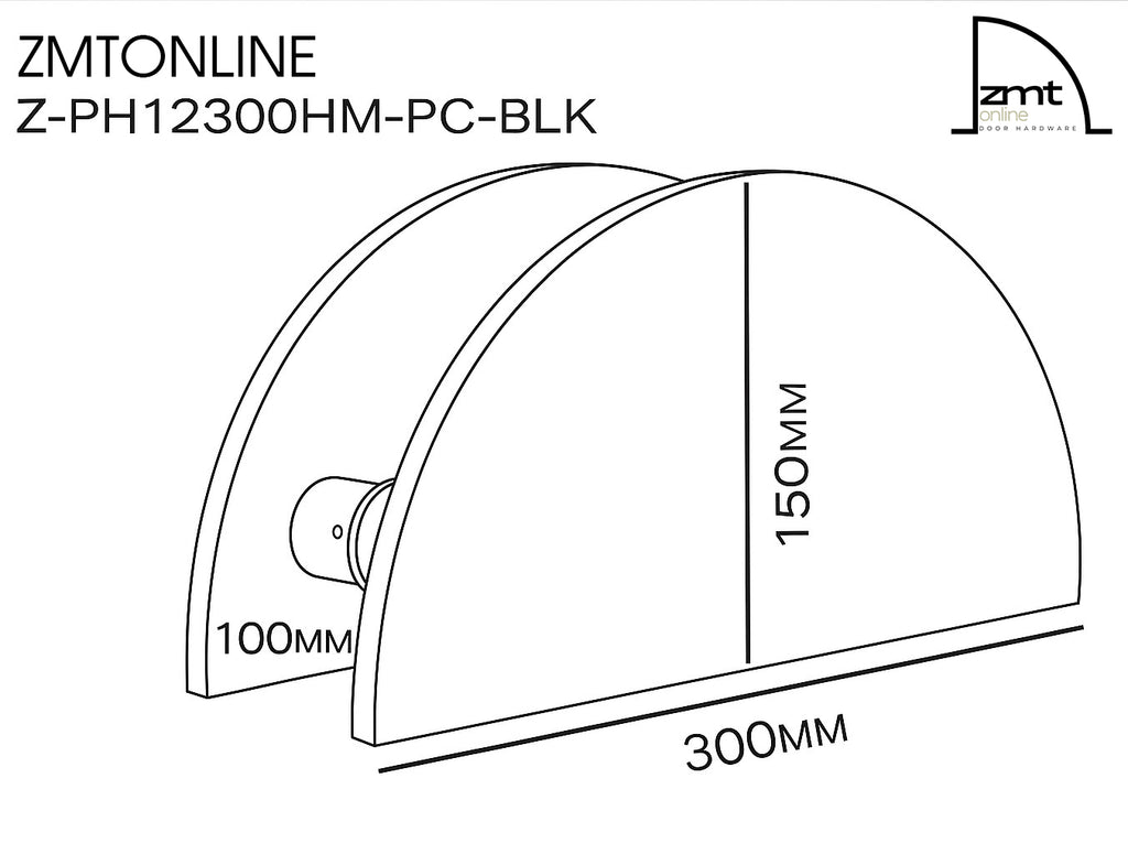 Matt Black Half Moon Entry Door Pull Handles- MEZZA LUNA 300 (Pair)
