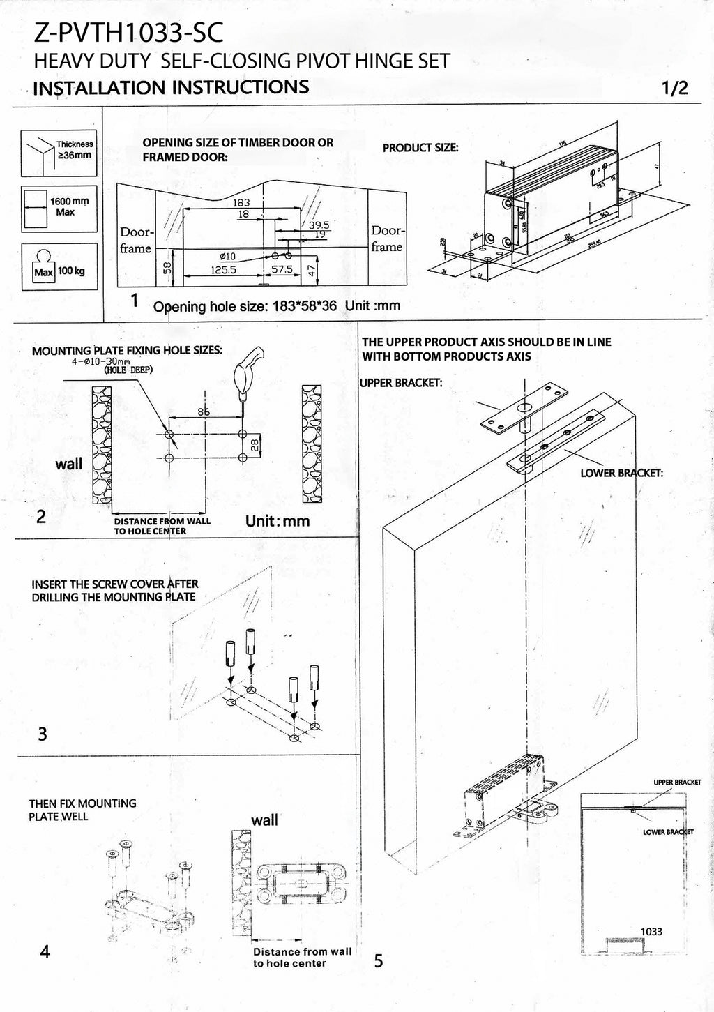 Heavy Duty Self-Closing Pivot Hinge Closer Kit