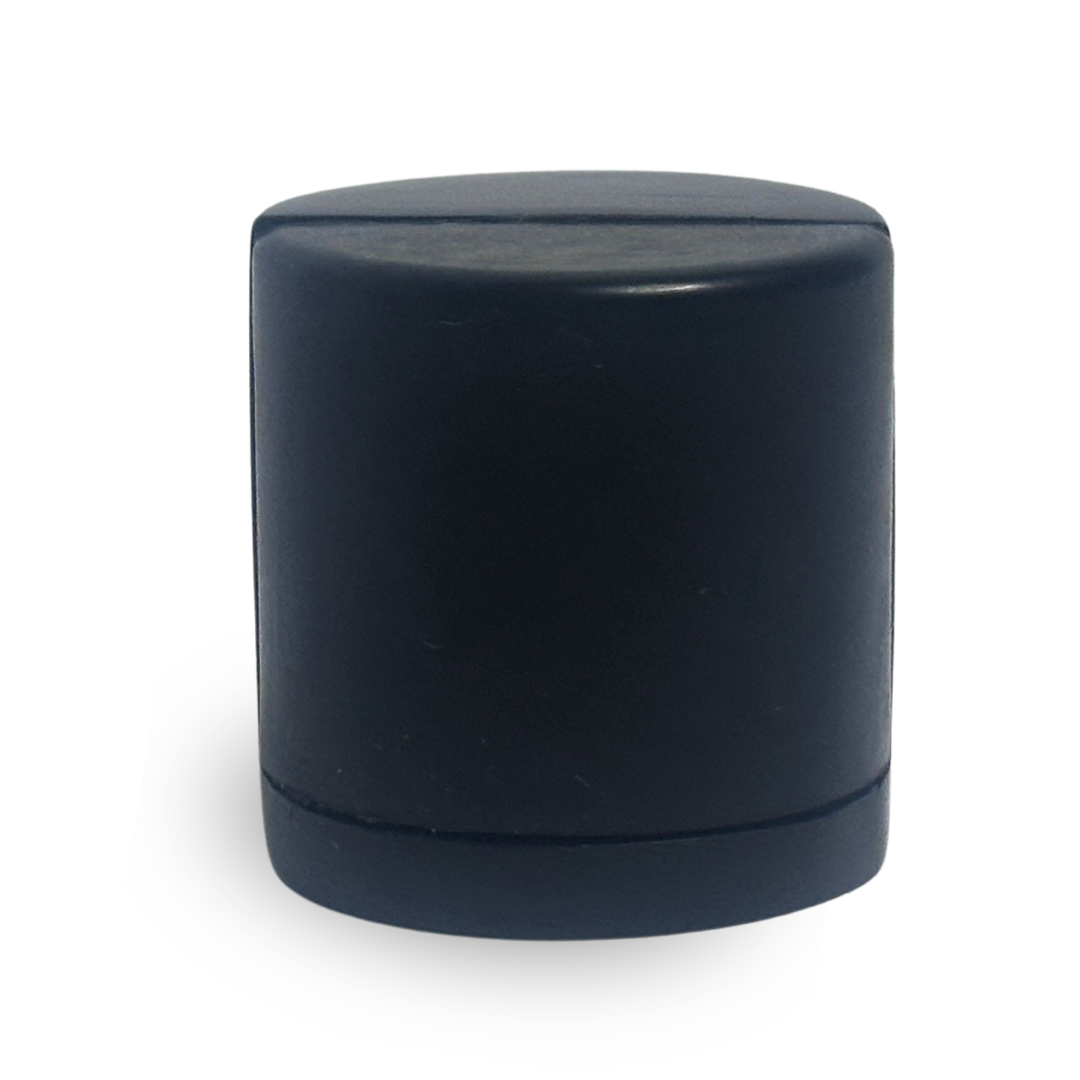 Cylindrical matt black Floor Mounted Door Stop 40mm with black rubber buffer and concealed fixings
