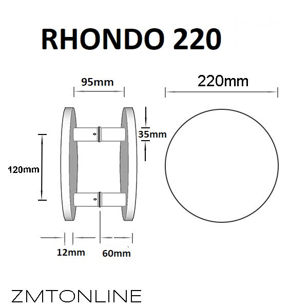 Matt Black Round Entry Door Pull Handles- RHONDO 220 (Pair)